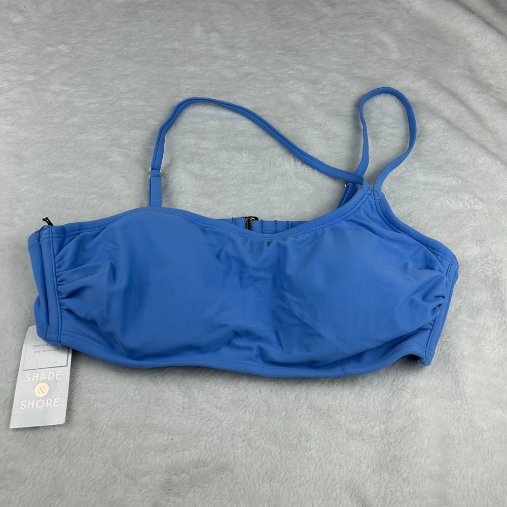 Shade & Shore 1 Piece Bikini Top Womens 36C Blue One Shoulder Removable Pads